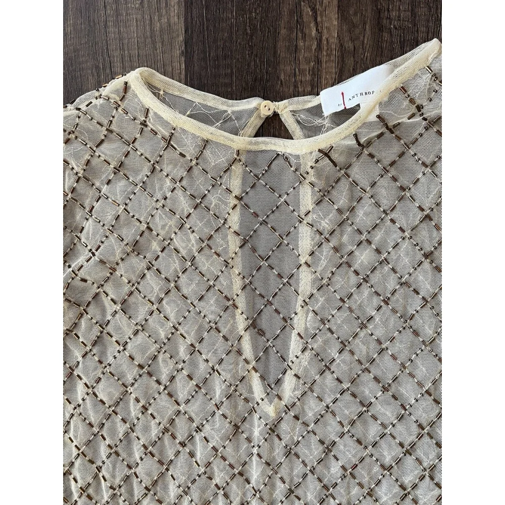 Anthropologie Sheer Maxi Beaded Column Dress Light sand Brown Size Medium - Picture 8 of 9